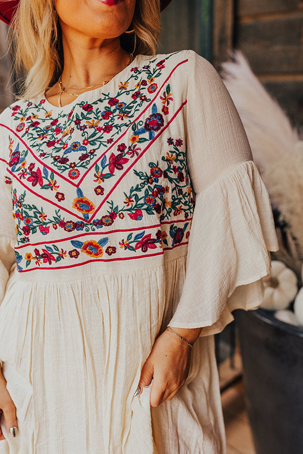 mayan embroidered dress Maya Floral Embroidery & Faux Button Front Maxi Dress Maya Deluxe