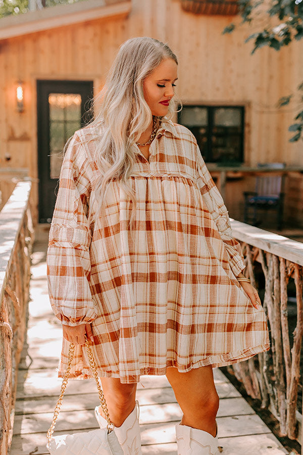 Soho Sweetness Plaid Babydoll Dress in Camel Curves Soho Sweetness Plaid Babydoll Dress in Camel Curves