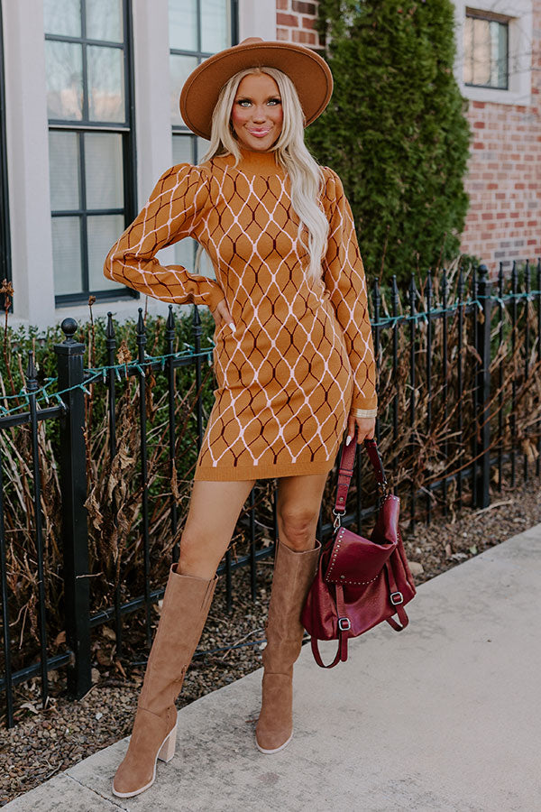 red and brown sweater dress Coffee A-Line Pleated Sweater Dress