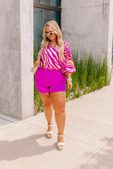 Ready to Remix High Waist Shorts in Hot Pink Curves 3XL / Hot-Pink