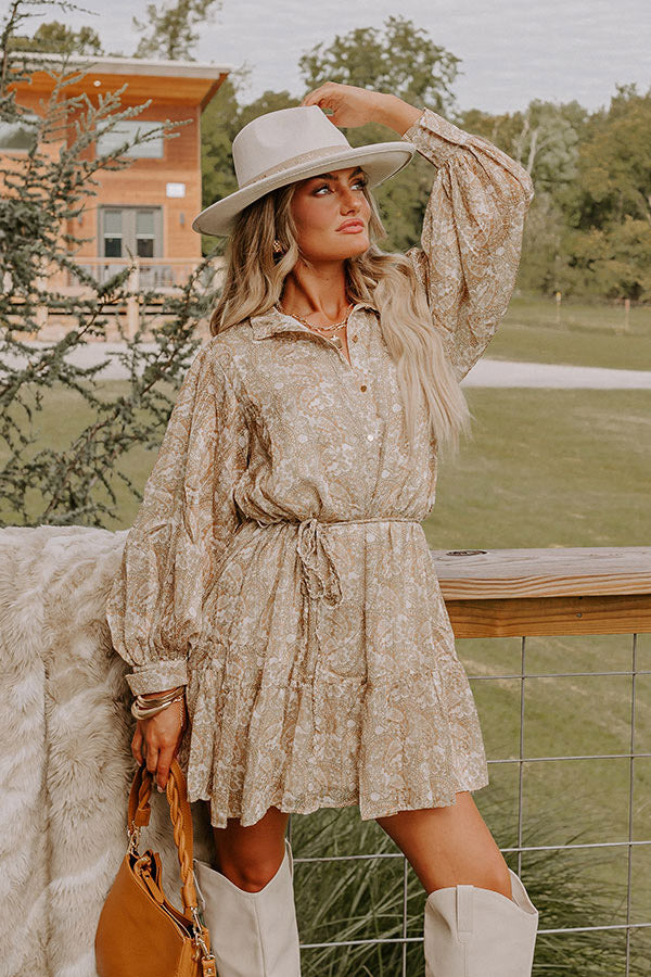 Glamour Galore Paisley Mini Dress S / beige Glamour Galore Paisley Mini Dress S / beige