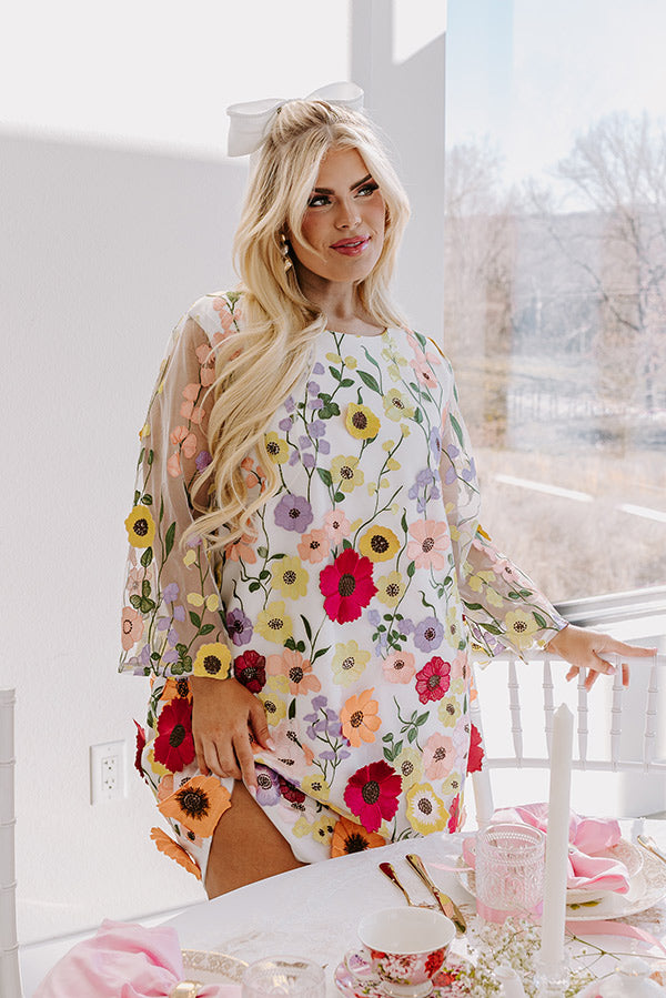 Floral Dream Embroidered Mini Dress in White Curves Floral Dream Embroidered Mini Dress in White Curves