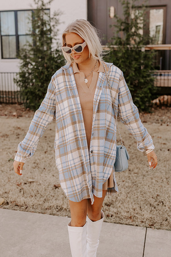 Touch Of Fall Plaid Tunic Dress In Sky Blue Touch Of Fall Plaid Tunic Dress In Sky Blue