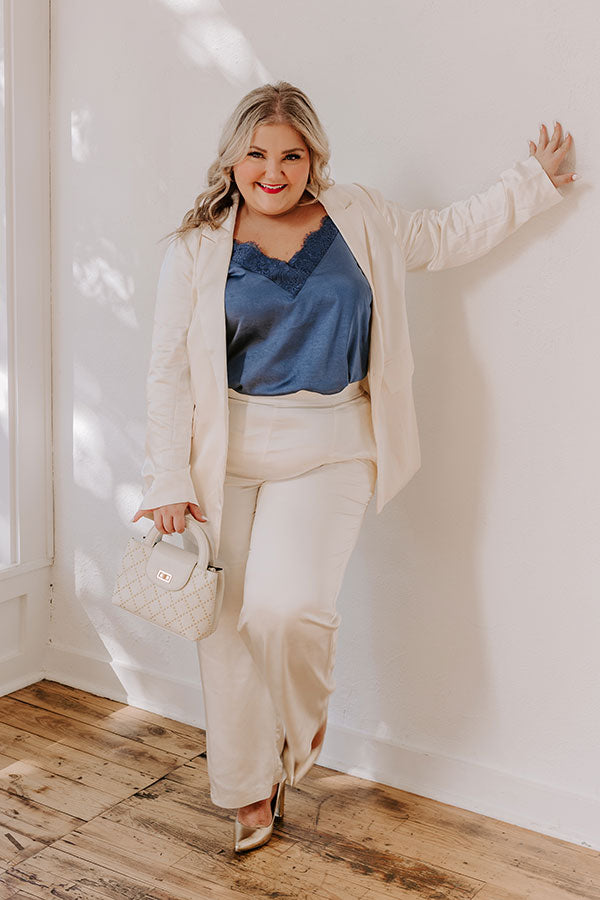 ladies cream dress pants Pouring Merlot Satin High Waist Pants In Cream Curves 1XL / Cream