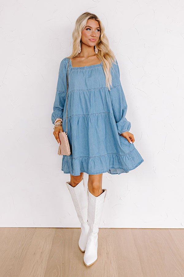 chambray dress winter Medium Wash Chambray Wrap Midi Dress - All Dresses