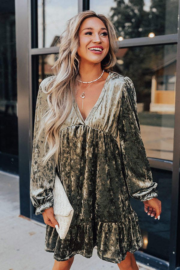 Social And Chic Velvet Babydoll Dress In Army Green Social And Chic Velvet Babydoll Dress In Army Green