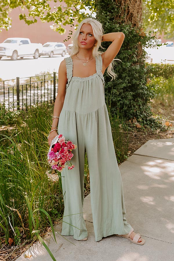 Charm And Charisma Linen-Blend Jumpsuit M / sage Charm And Charisma Linen-Blend Jumpsuit M / sage