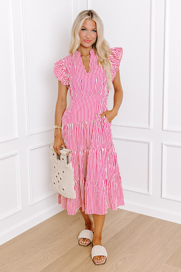 Bayside Brunch Stripe Midi in Hot Pink L / hot-pink Bayside Brunch Stripe Midi in Hot Pink L / hot-pink