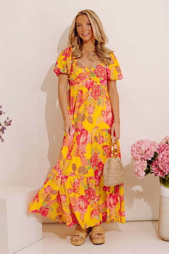 Boho Chic Floral Maxi Dress S / yellow Boho Chic Floral Maxi Dress S / yellow