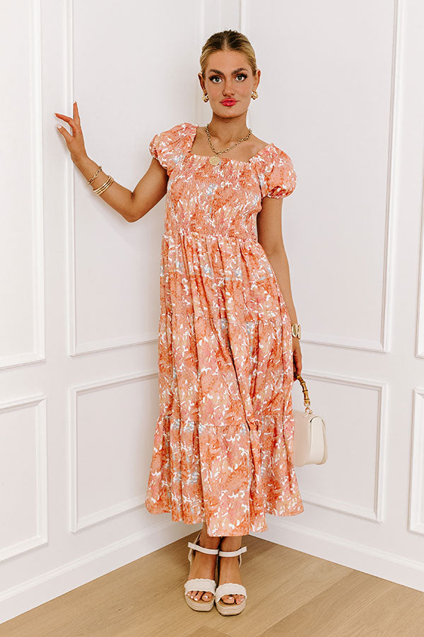Vineyard Bound Smocked Midi in Orange S / Orange Vineyard Bound Smocked Midi in Orange S / Orange