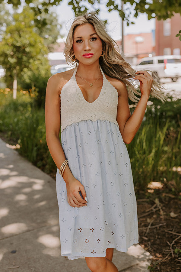 Eye Catcher Eyelet Mini Dress S / Sky Blue Eye Catcher Eyelet Mini Dress S / Sky Blue