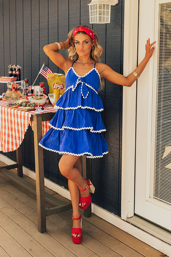 Americana Kisses Tiered Mini Dress in Royal Blue L / royal-blue Americana Kisses Tiered Mini Dress in Royal Blue L / royal-blue