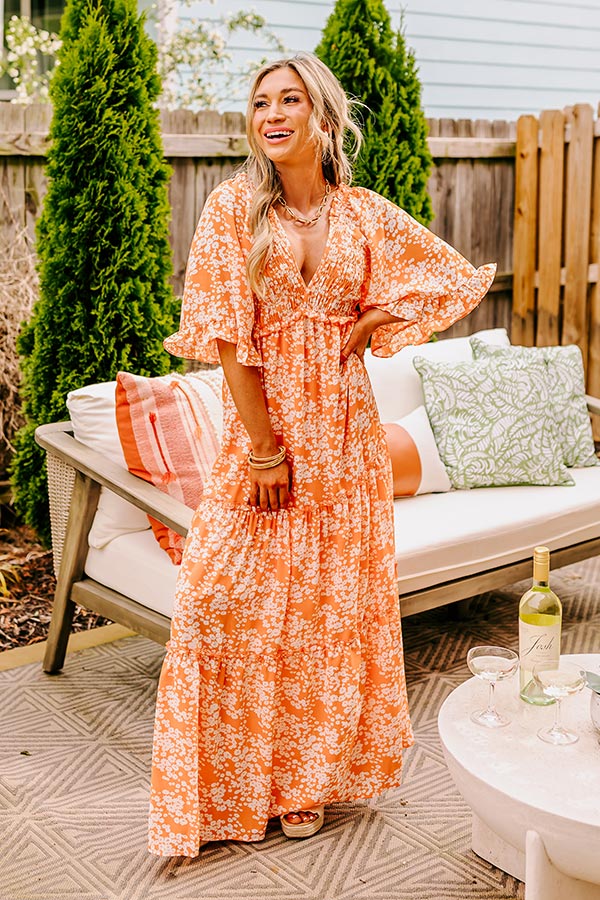 Affectionate Feeling Floral Smocked Maxi Dress in Orange Affectionate Feeling Floral Smocked Maxi Dress in Orange