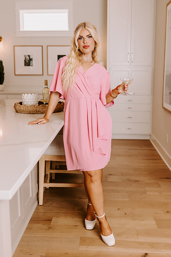 faux wrap dress Classy Girl Faux Wrap Mini Dress in Pink Curves 1XL / Pink