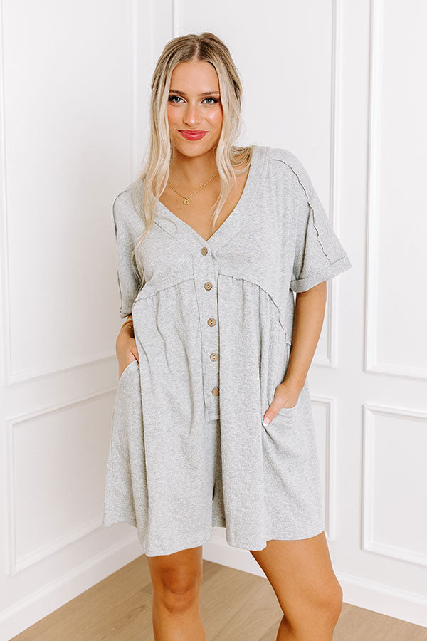 Comfy Chic Button Down Romper in Grey Comfy Chic Button Down Romper in Grey