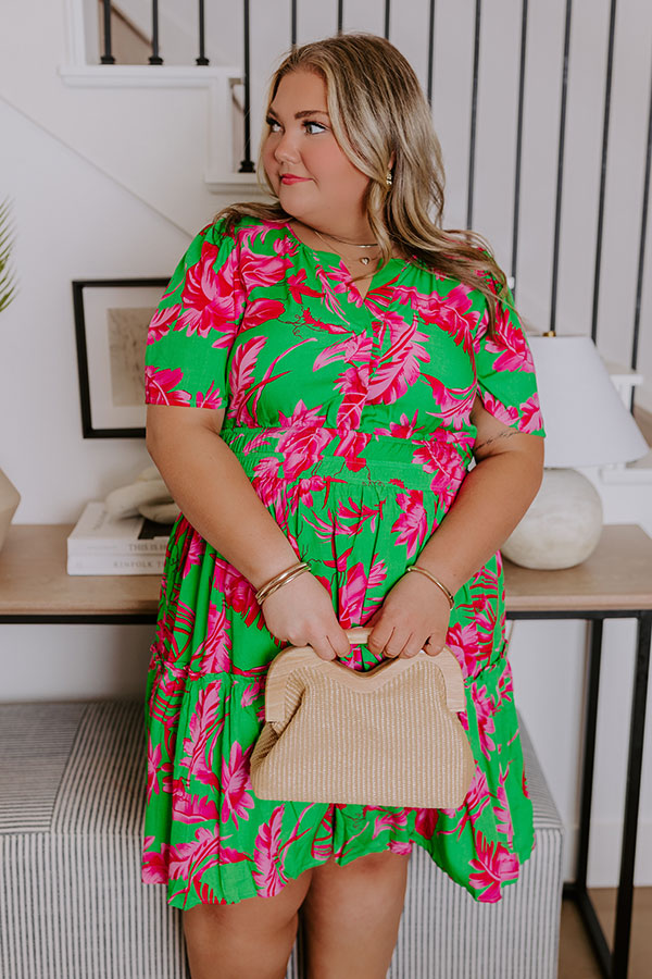 Cruise Trip Ready Floral Mini Dress in Kelly Green Curves XL / kelly-green Cruise Trip Ready Floral Mini Dress in Kelly Green Curves XL / kelly-green