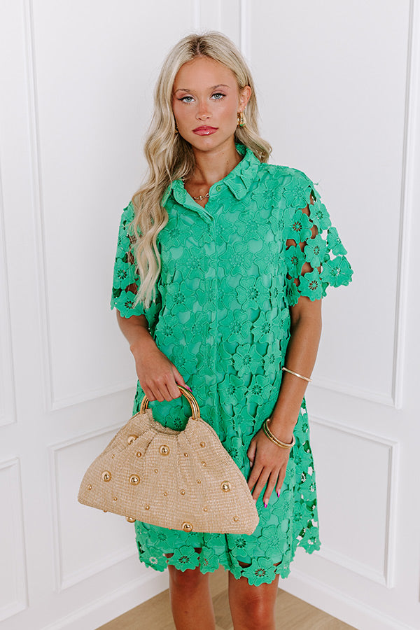 Sunshine Sunday Crochet Mini Dress in Emerald Sunshine Sunday Crochet Mini Dress in Emerald