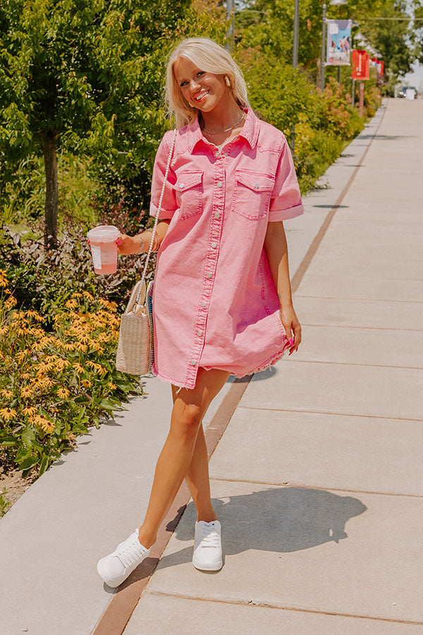 Urban Edge Denim Mini Dress in Pink L / Pink Urban Edge Denim Mini Dress in Pink L / Pink