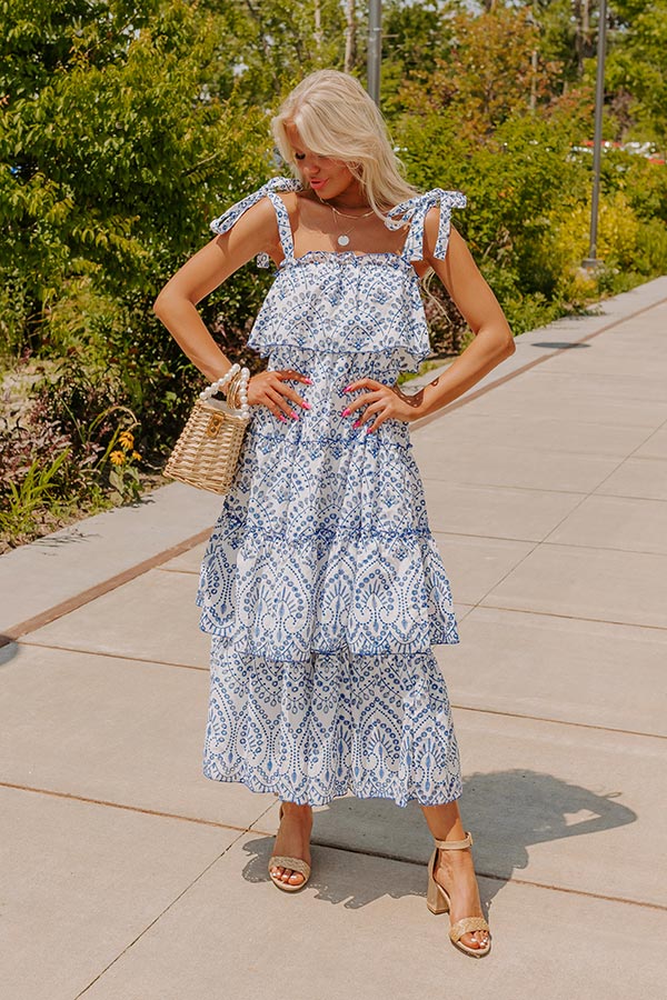 Brilliant Bliss Tiered Eyelet Midi L / Blue Brilliant Bliss Tiered Eyelet Midi L / Blue