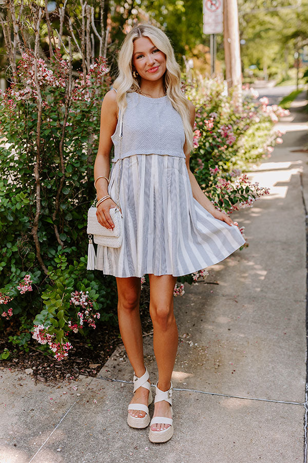Cute Smile Stripe Mini Dress in Grey Cute Smile Stripe Mini Dress in Grey