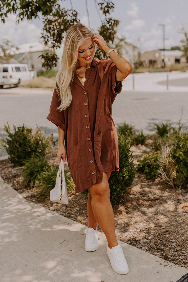 St. Lucia Bound Linen-Blend Mini Dress in Chocolate Curves 3XL / Chocolate St. Lucia Bound Linen-Blend Mini Dress in Chocolate Curves 3XL / Chocolate