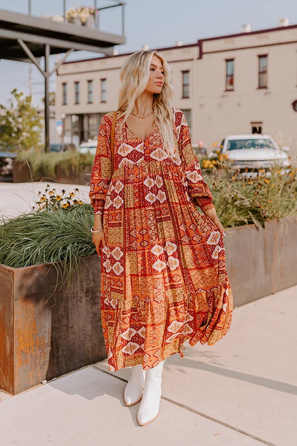 red paisley maxi dress RAYSHA Crimson Red Paisley Printed Tiered Maxi Dress