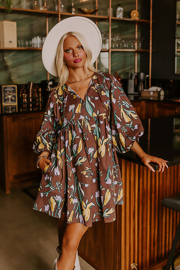 Autumn Petals Babydoll Mini Dress in Chestnut S / Chestnut Autumn Petals Babydoll Mini Dress in Chestnut S / Chestnut