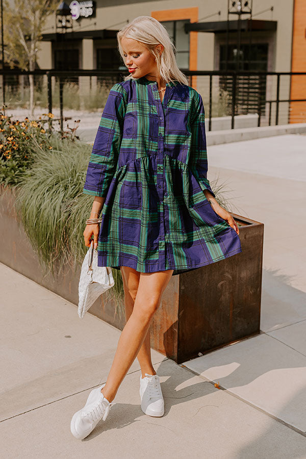 Chic Harvest Plaid Mini Dress in Green M / Green Chic Harvest Plaid Mini Dress in Green M / Green