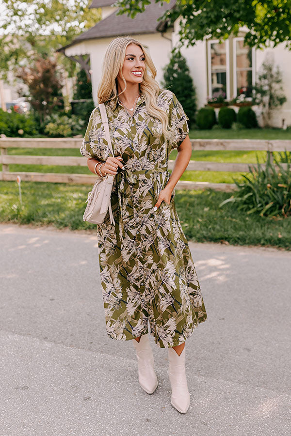 Vineyard Charm Satin Midi in Olive Vineyard Charm Satin Midi in Olive