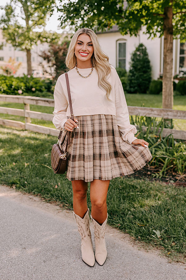 Fall Festivities Plaid Mini Dress in French Vanilla Fall Festivities Plaid Mini Dress in French Vanilla