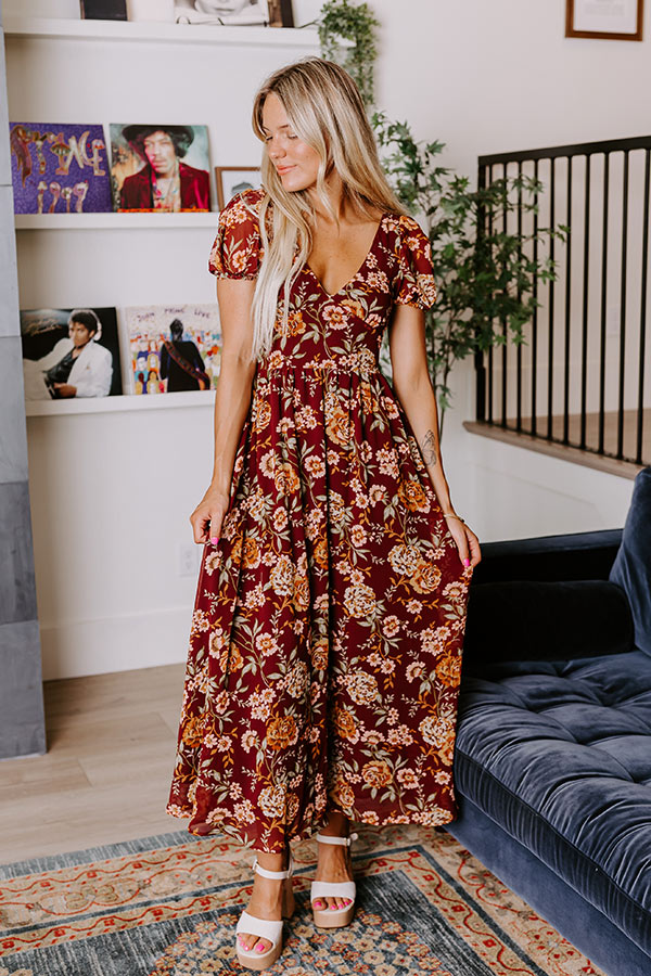 Wine For Two Floral Maxi Dress L / merlot Wine For Two Floral Maxi Dress L / merlot