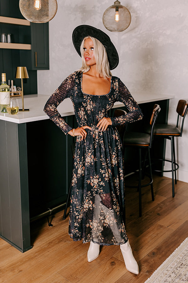 Falling In Love Mesh Floral Midi in Black Falling In Love Mesh Floral Midi in Black
