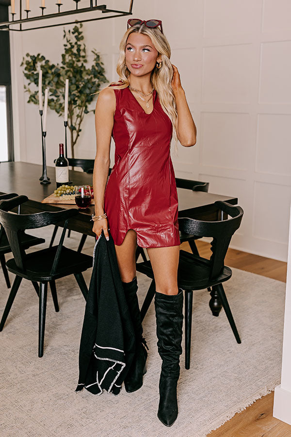 Modern Metropolis Faux Leather Mini Dress S / Crimson Modern Metropolis Faux Leather Mini Dress S / Crimson