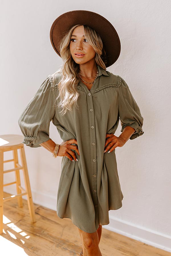 Falling Leaves Button Down Mini Dress in Olive Impressions Online Boutique Falling Leaves Button Down Mini Dress in Olive Impressions Online Boutique