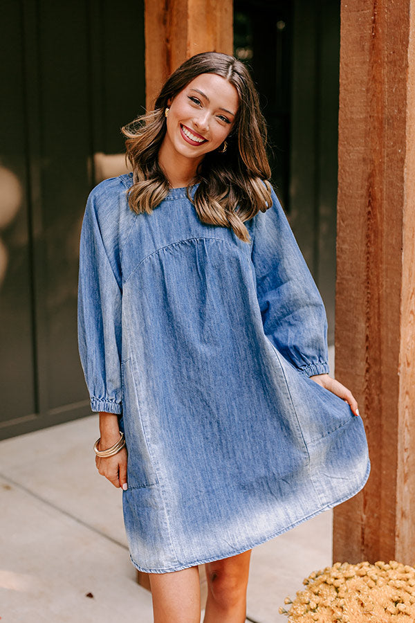 Loving Smiles Denim Mini Dress in Medium Wash Loving Smiles Denim Mini Dress in Medium Wash