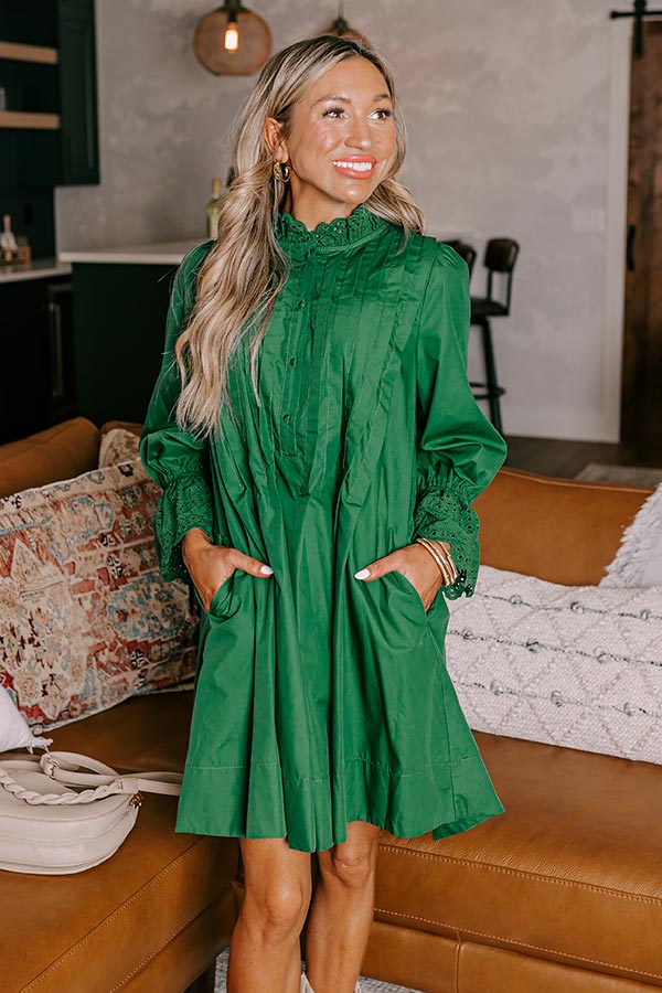 green pleated mini dress Well Versed Pleated Mini Dress Forest Green