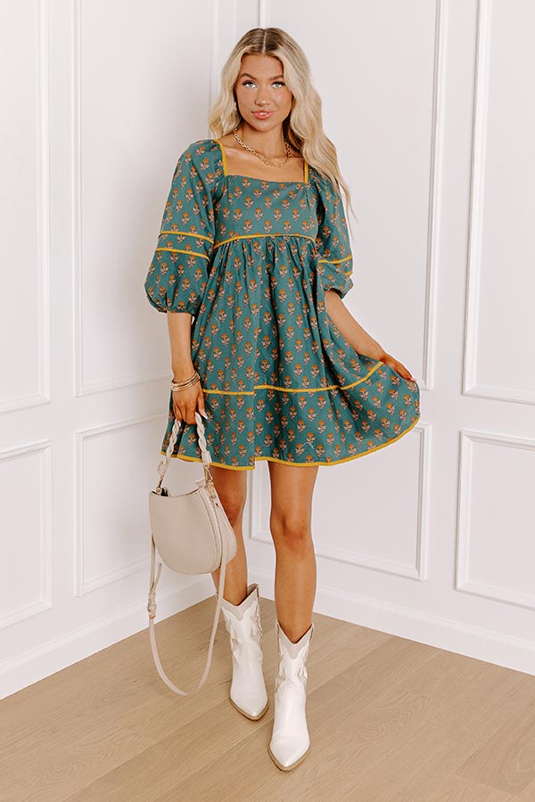 Boho Brunch Floral Mini Dress S / Hunter-Green Boho Brunch Floral Mini Dress S / Hunter-Green
