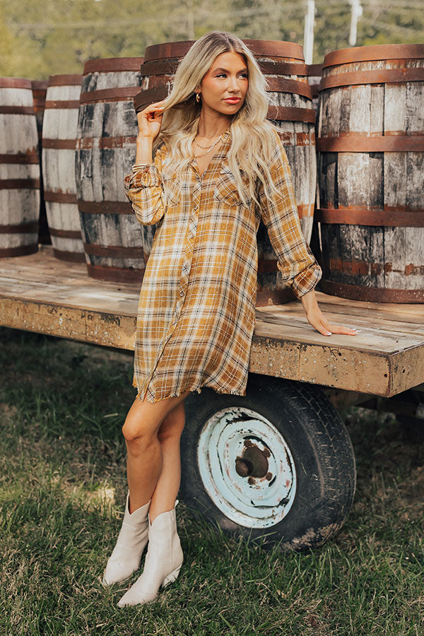 brown plaid mini dress Hadley Brown Plaid Mini Dress