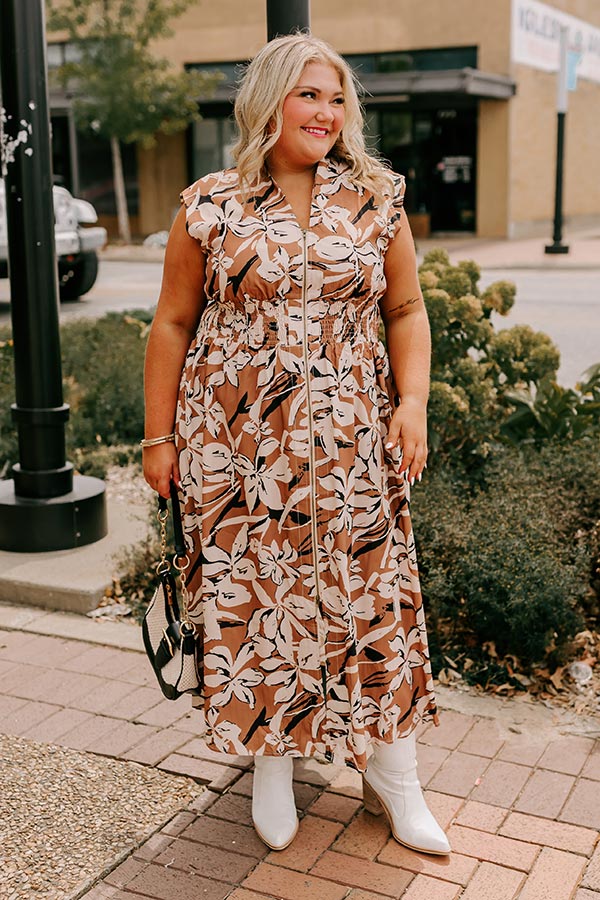 winery dresses Winery Welcome Floral Midi in Camel Curves XL / Camel