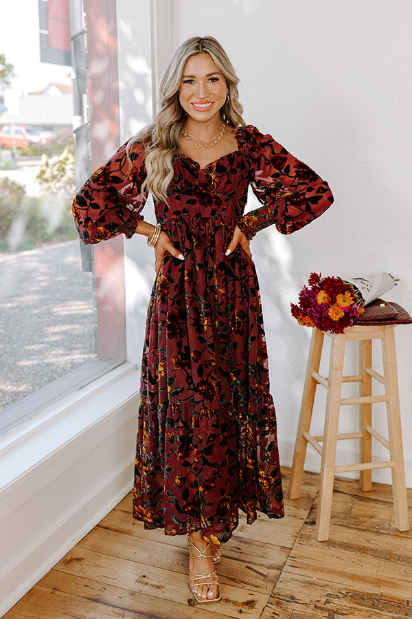 Harvest Garden Velvet Burnout Midi in Windsor Wine Harvest Garden Velvet Burnout Midi in Windsor Wine