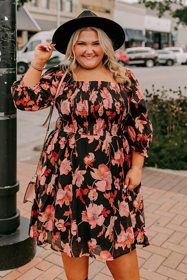 Pretty Petals Smocked Mini Dress Curves 2XL / Black