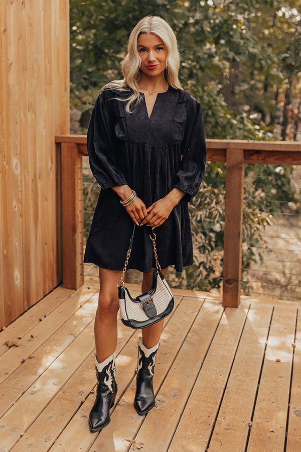 Cappuccino Cutie Corduroy Mini Dress in Black Cappuccino Cutie Corduroy Mini Dress in Black