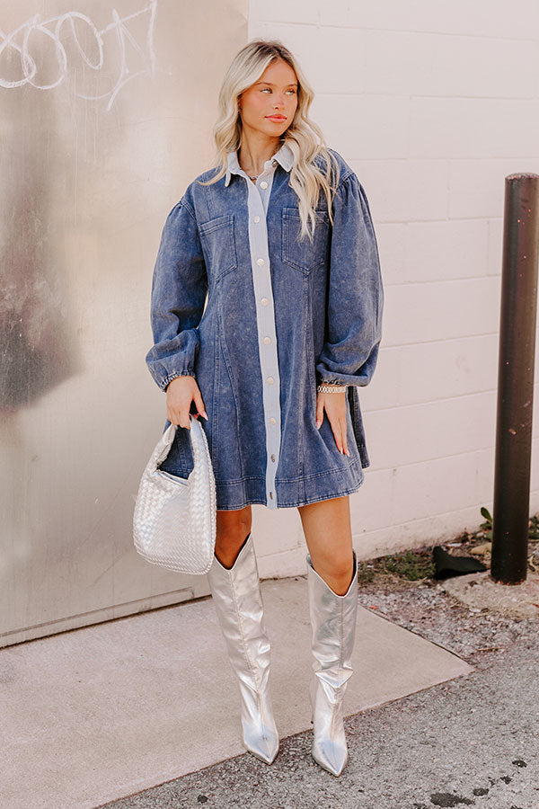 Afternoon Date Denim Mini Dress in Blue Afternoon Date Denim Mini Dress in Blue