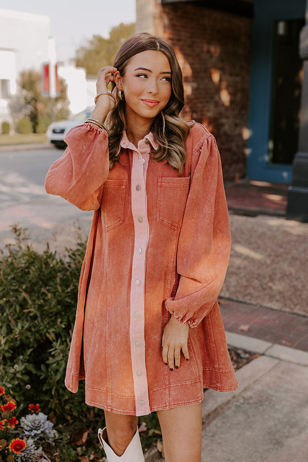 rust denim dress Midtown Denim Midi Dress