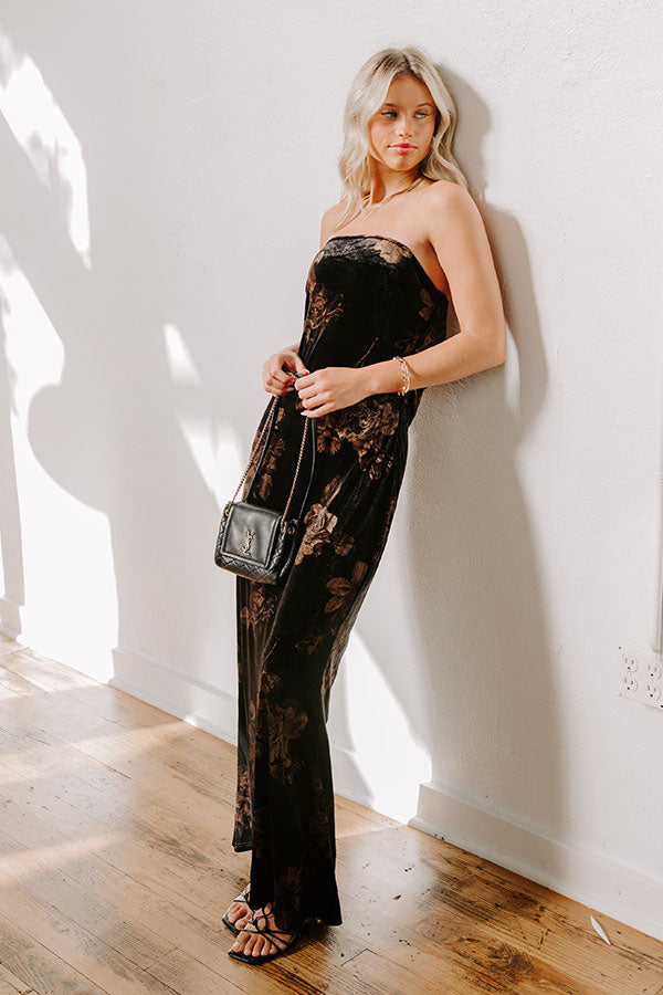 velvet floral maxi dress Olive Coast Velvet Halter Neck Embellished Floral Maxi Dress