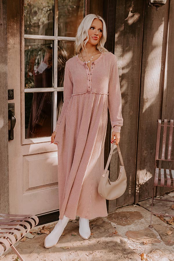 Cozy Moment Waffle Knit Maxi Dress in Rustic Rose Cozy Moment Waffle Knit Maxi Dress in Rustic Rose