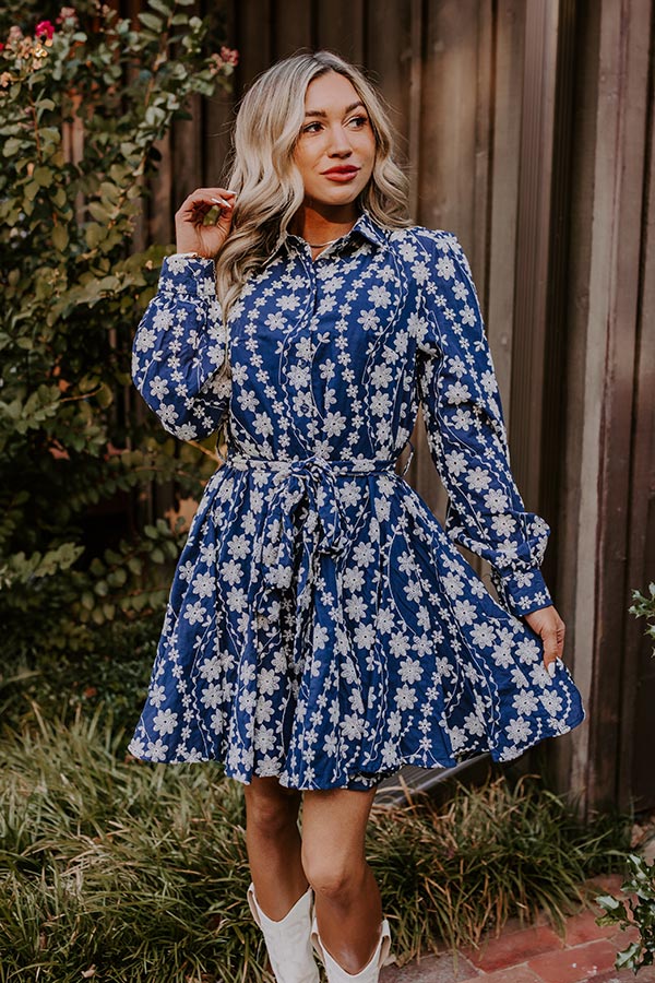 Vino For Two Floral Embroidered Mini Dress L / navy