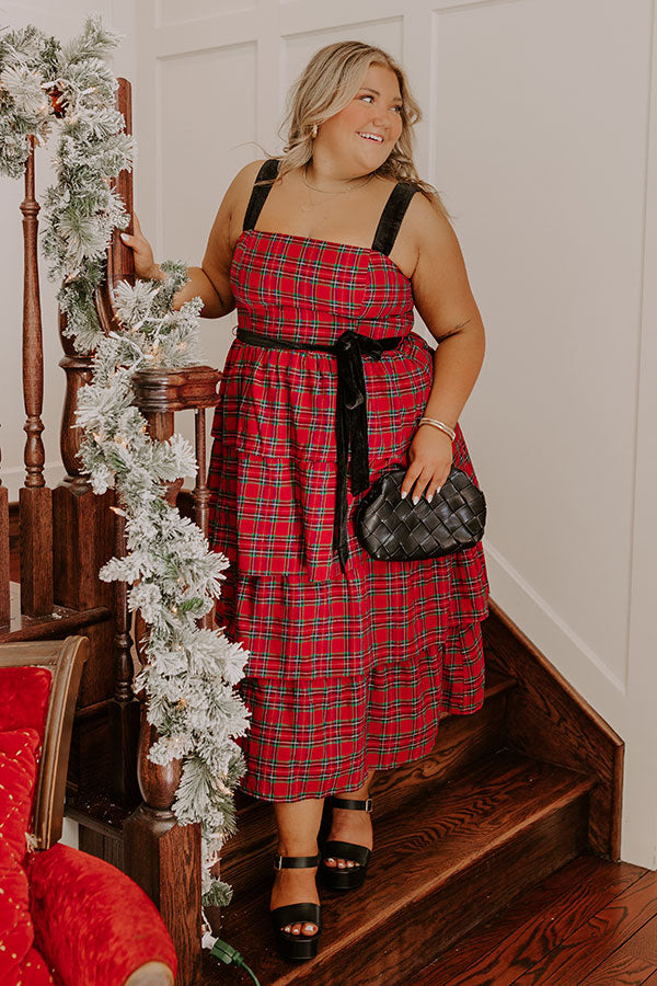 holiday plaid dress Holiday Harmony Plaid Tiered Midi Curves 1XL / red