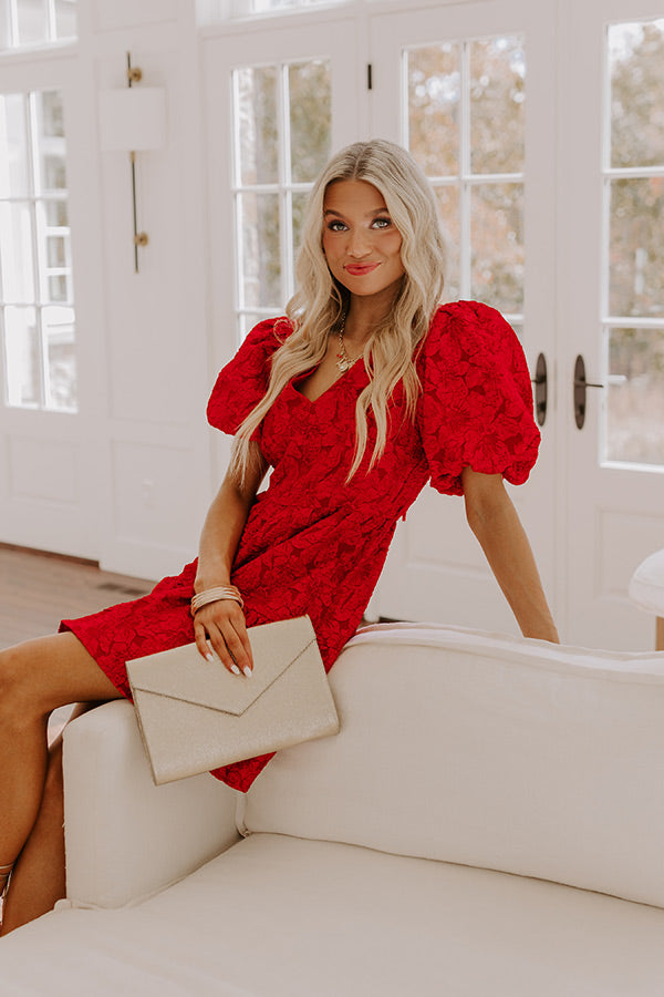 red jacquard mini dress Chic Charm Jacquard Mini Dress in Red