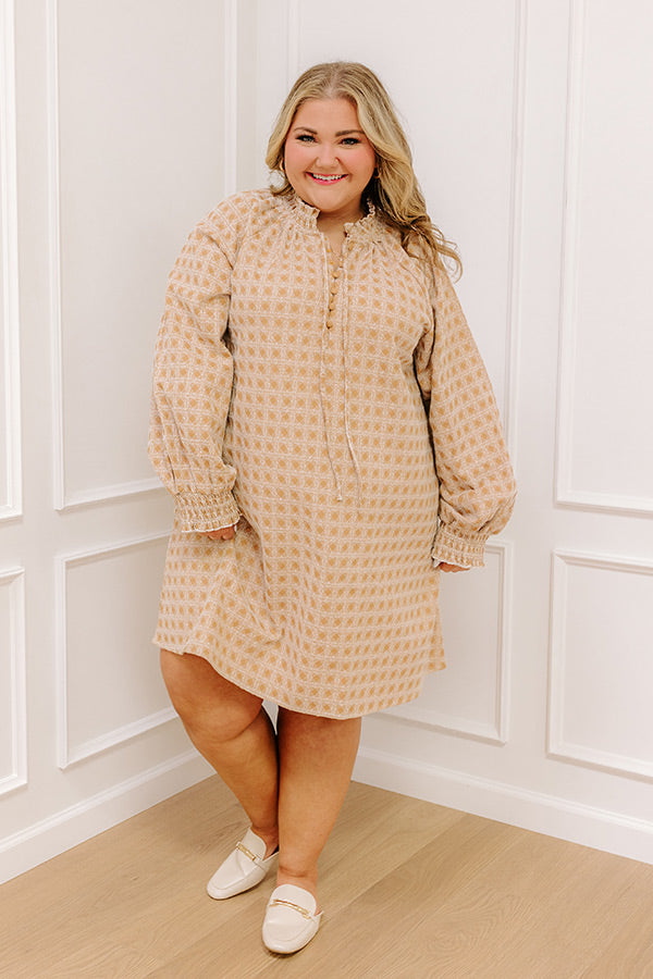 Chasing Sunsets Embroidered Mini Dress Curves 1XL / camel